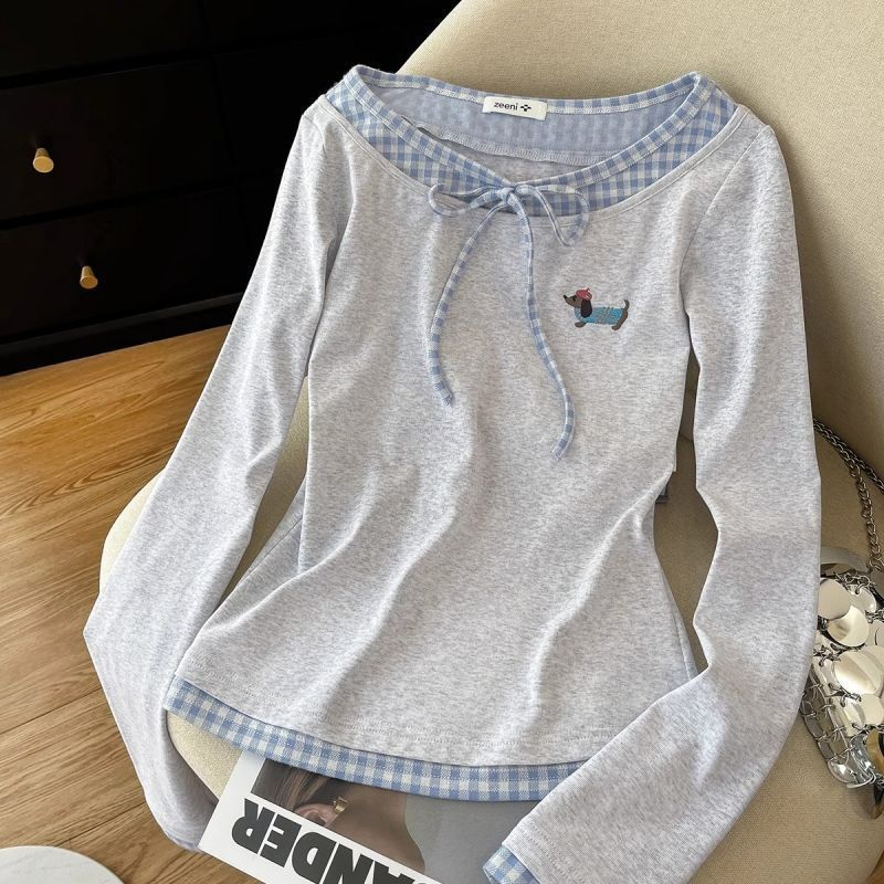 カットソー わんちゃん刺繍入りボートネック