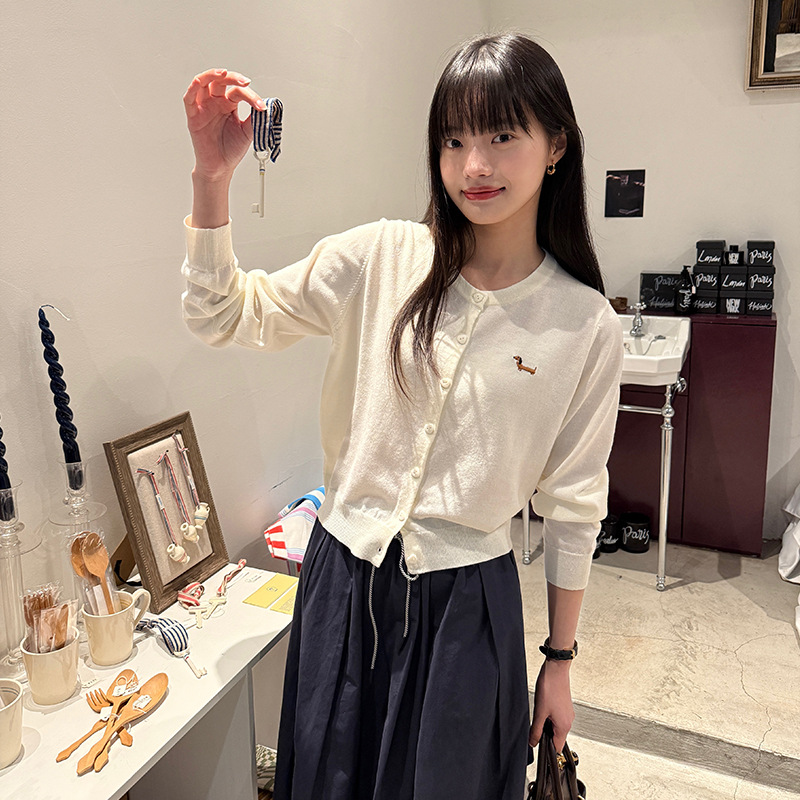 カットソー カットソー ワンポイント刺繍カーディガン