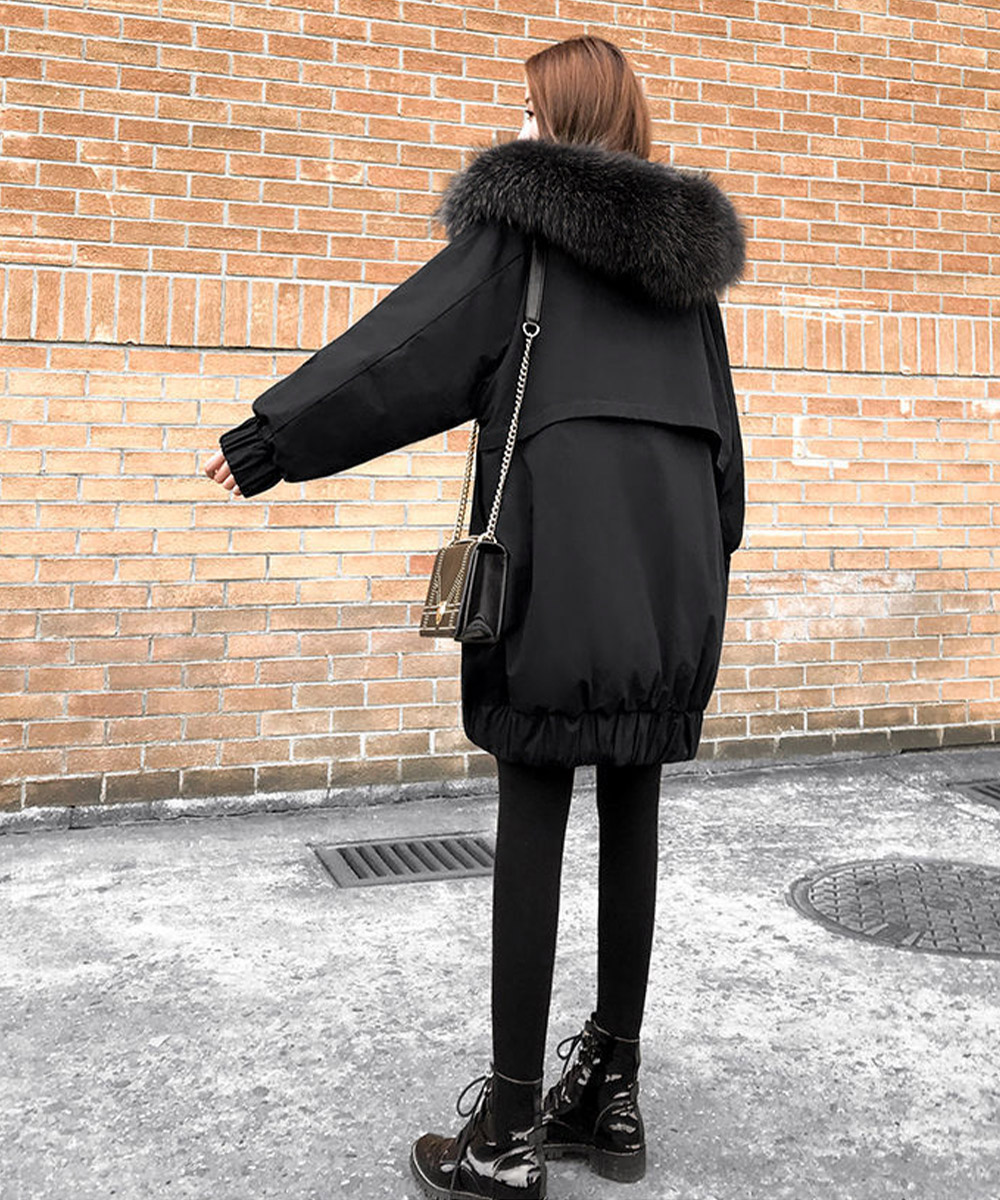 カットソー 長袖中綿コート毛皮風フード付き防寒ジャケット韓国風