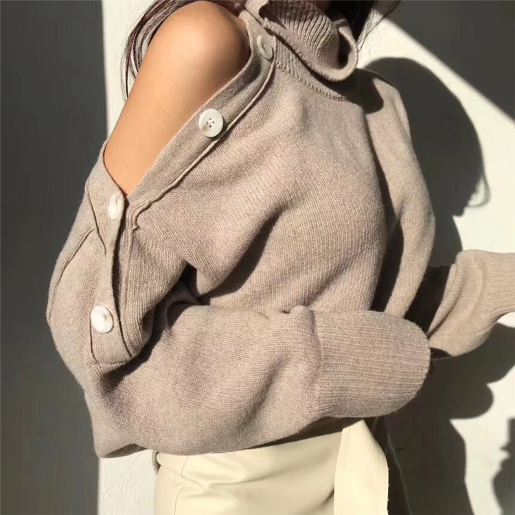 カットソー 女性らしさ際立つタートルネックセーター ゆったりシンプル