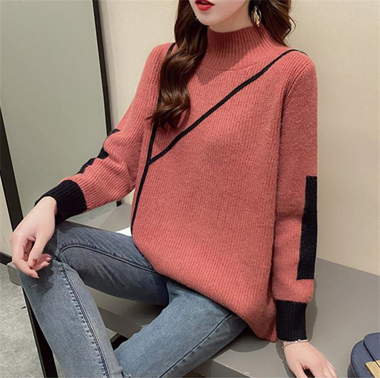 厚手ハイネックニットセーター ゆったり秋冬カットソー