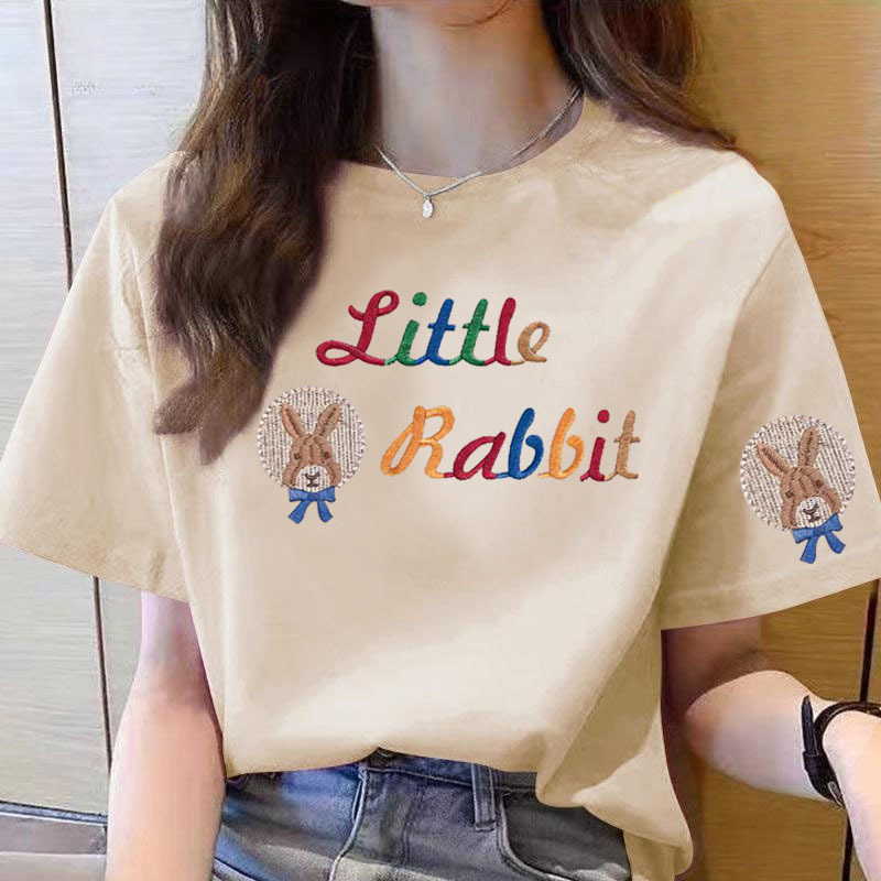 カットソー うさぎモチーフ刺繍入り半袖カットソー