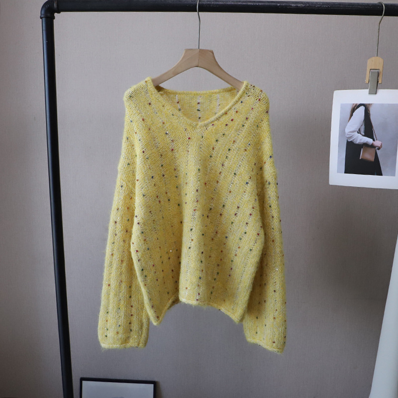 韓国風ぶいねっくニットセーター長袖カットソー5色展開