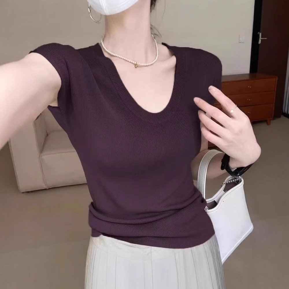 カットソー シンプル優美Uネック半袖カットソー