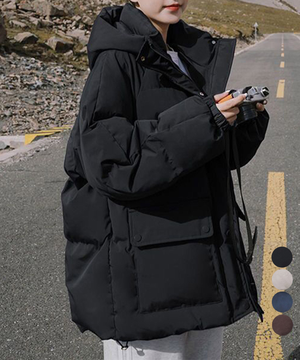 カットソー 長袖フード付き中綿コート防寒ジャケット