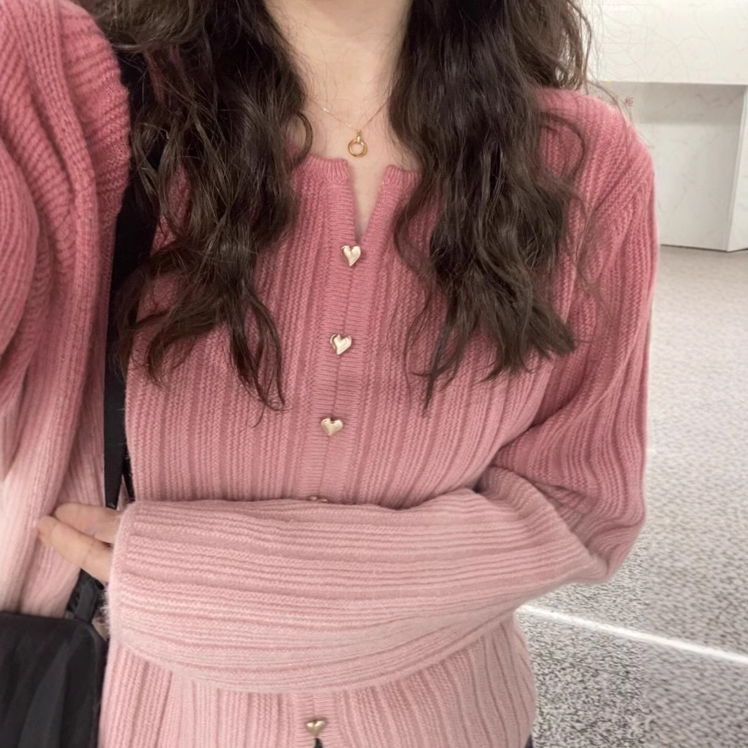 カットソー 優美リブ編みVネックカットソー
