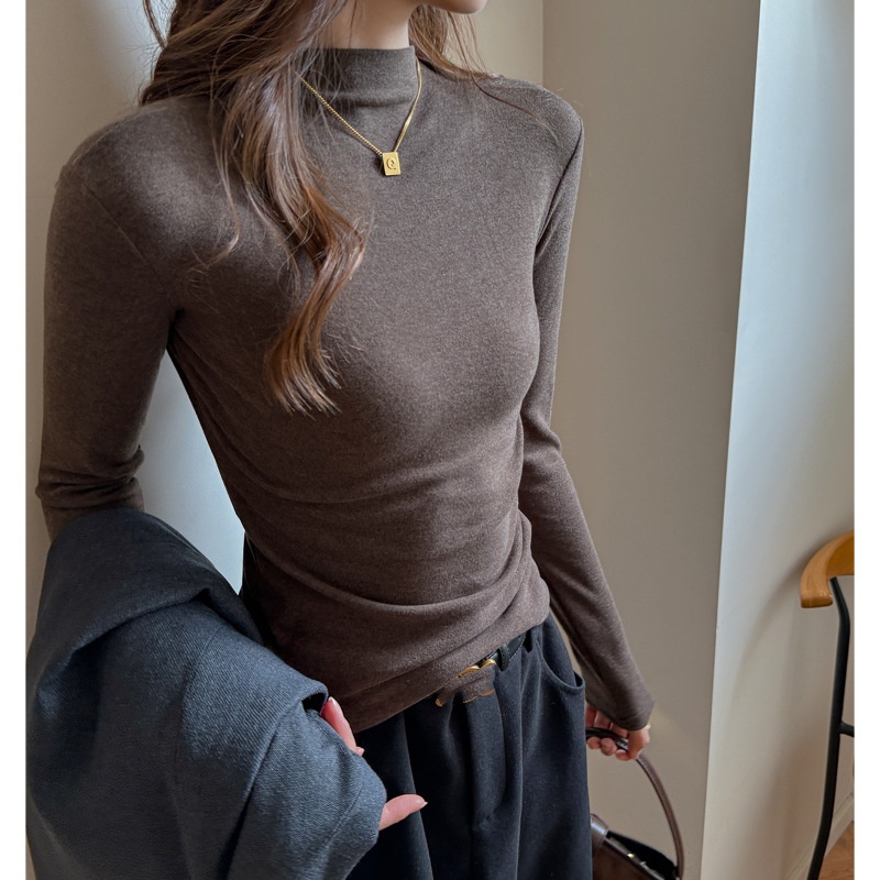 韓国風ハイネックカットソー長袖インナー大きいサイズ