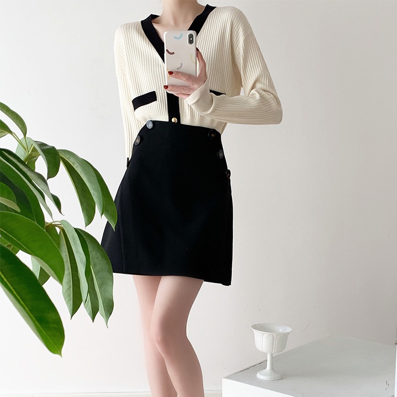 カットソー 配色リブニットカーディガンVネックカットソー