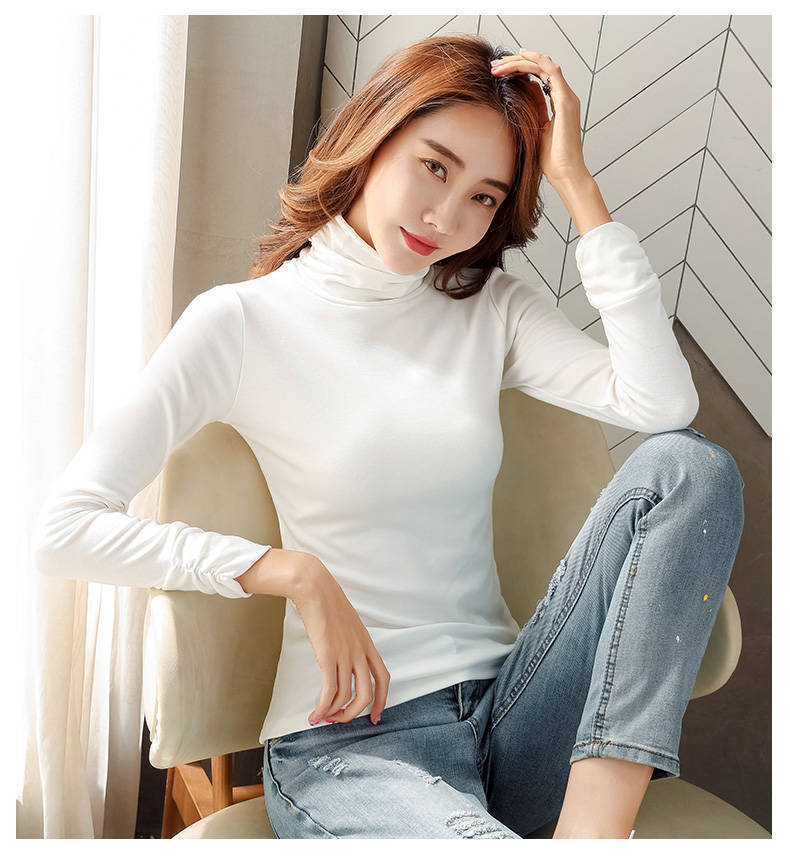 女性用長袖無地タートルネック保温着回し暖かいカットソー