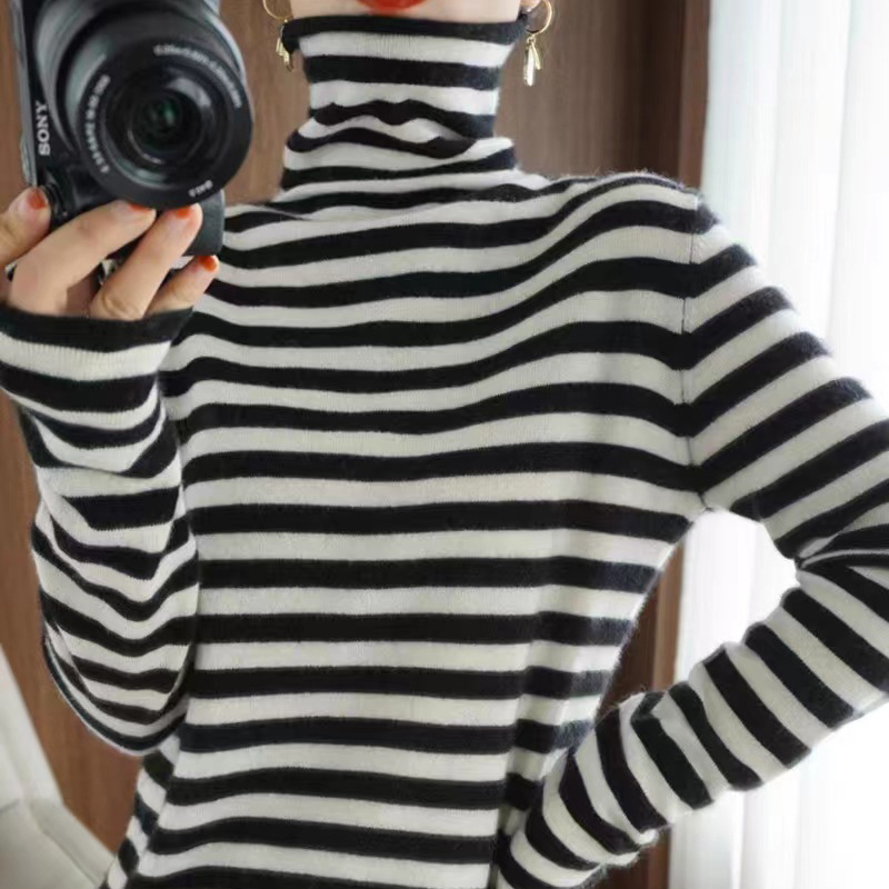 カットソー レディース ボーダー柄 裏ボア タートルネック 暖かい着回しトップス