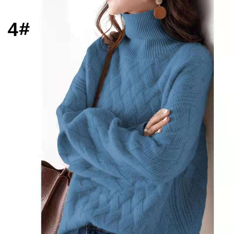 カットソー レディース ハイネック ニット セーター 秋冬 ゆったり 編み模様