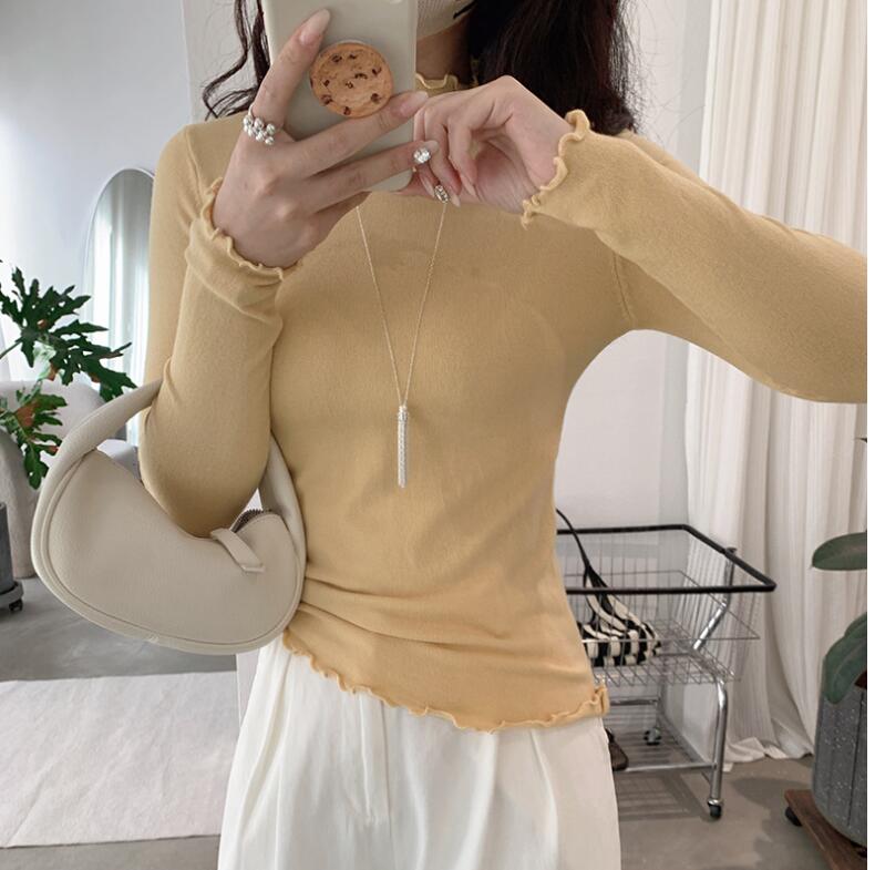 カットソー レディース無地ハイネックニットトップス