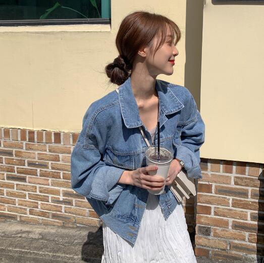 カットソー 韓国風ヴィンテージデニムジャケット長袖アウター