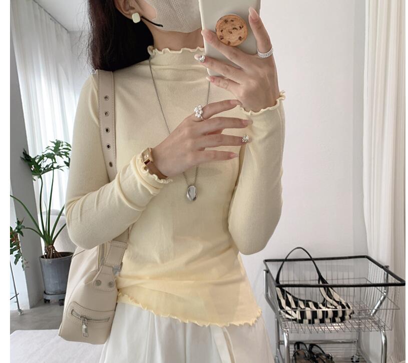 カットソー レディース無地ハイネックニットトップス