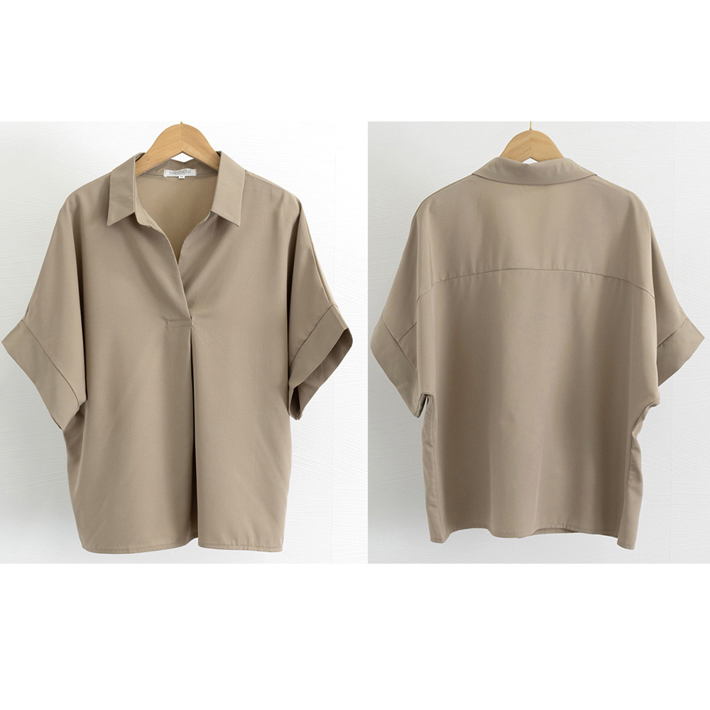 カットソー とろみ素材 Vネックスキッパーシャツ ブラウス