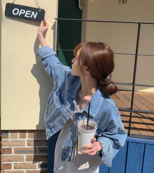 カットソー 韓国風ヴィンテージデニムジャケット長袖アウター