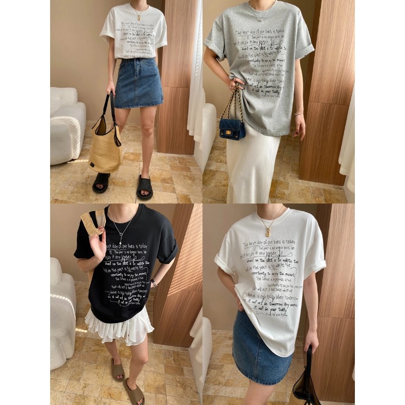 カットソー 詩的メッセージ入りリラックスTシャツ