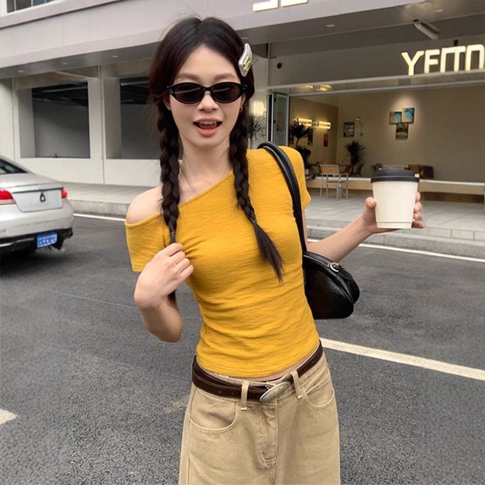 カットソー なめらか肌見せボートネックトップス