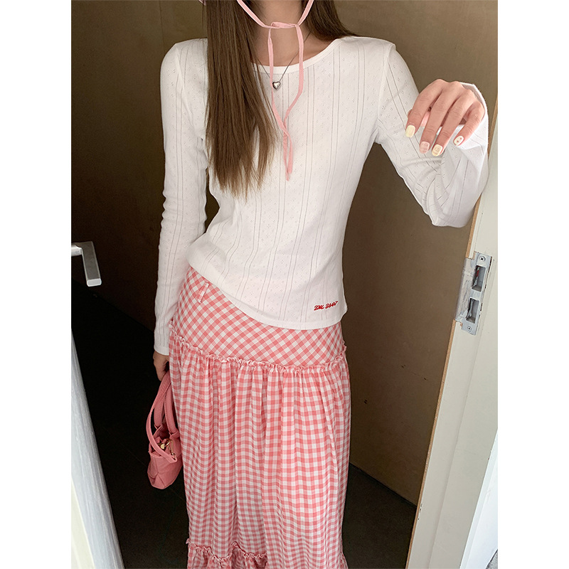 カットソー すっきり縦ライン入り丸首カットソー