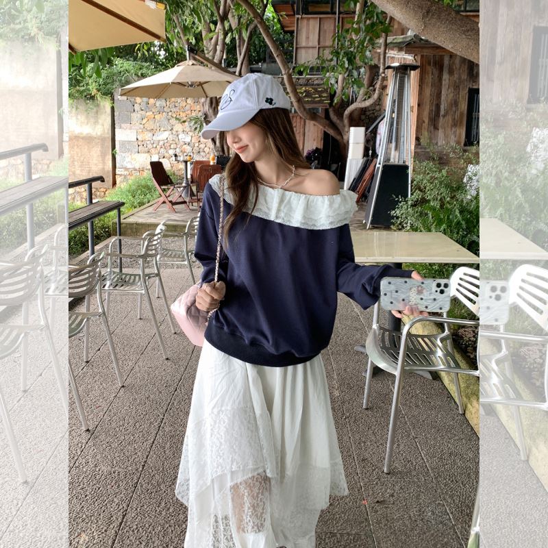 ボートネック長袖カットソー レディース オフショルダー