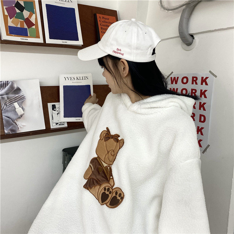 カットソー くま刺繍ボアフリース長袖オーバーサイズカットソー