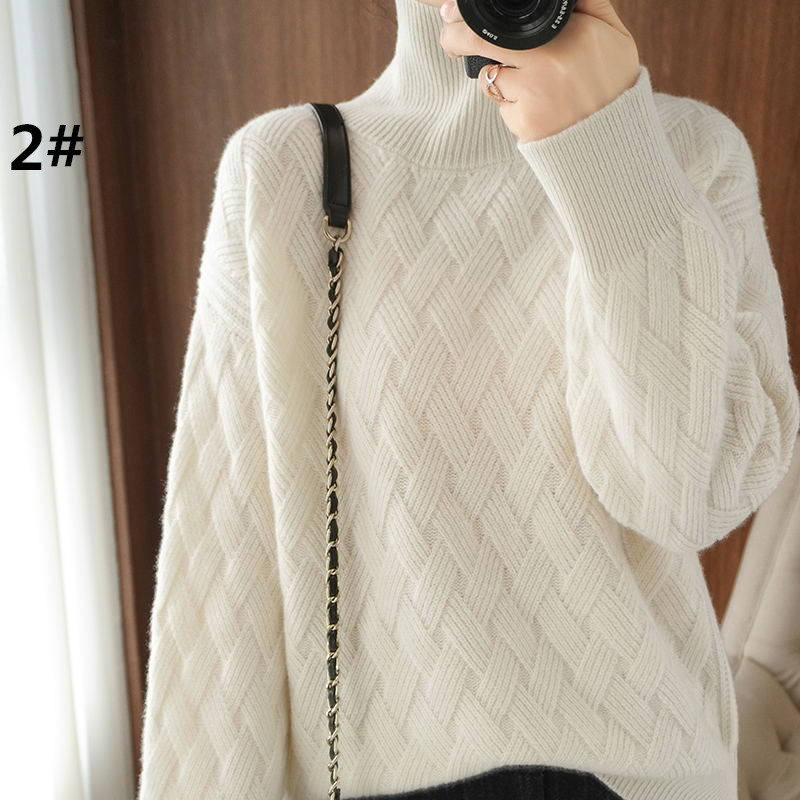 カットソー レディース ハイネック ニット セーター 秋冬 ゆったり 編み模様