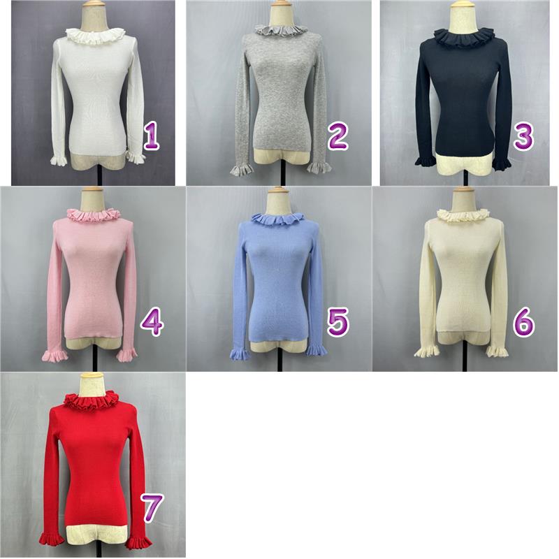 レディース長袖フリルネックニットカットソー