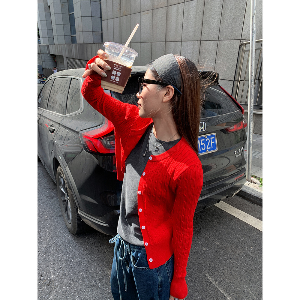 カットソー カットソー 立体編みバイカラーカーディガン