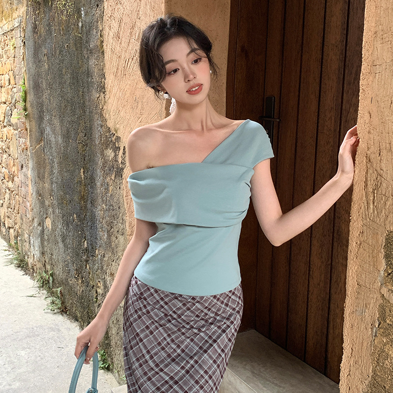カットソー 優美ドレープボートネックトップス
