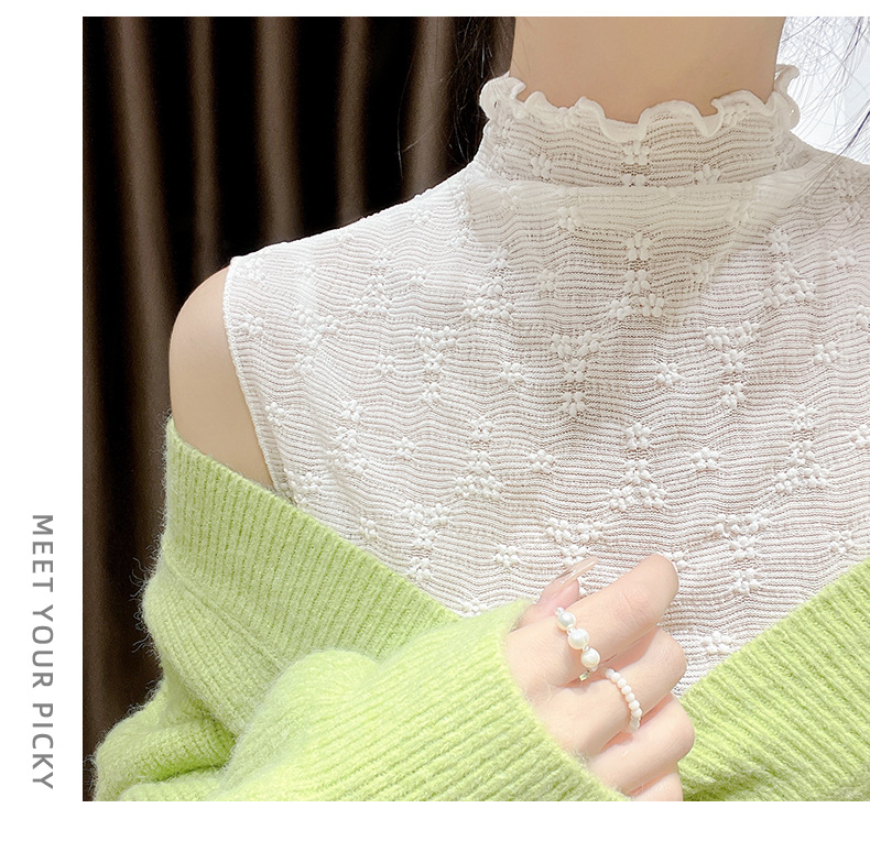 透け感ハイネック花柄重ね着用カットソー