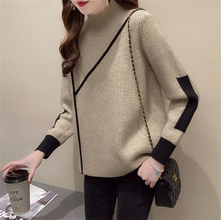 厚手ハイネックニットセーター ゆったり秋冬カットソー