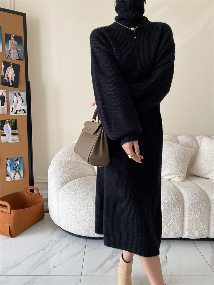 カットソー タートルネック ニットワンピース ロング丈 ハイウエスト セーター