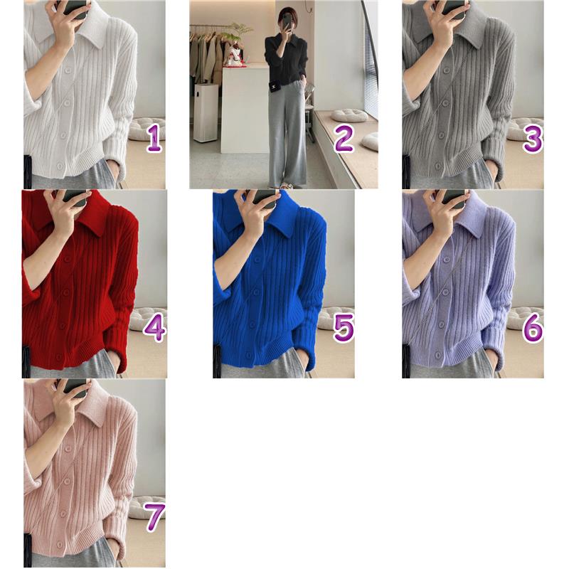 カットソー レディース長袖リブニットカーディガン韓国風トップス全7色