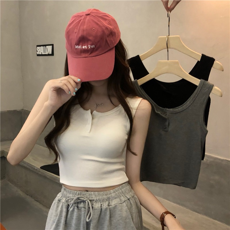 カットソー シンプル前開きノースリーブカットソー