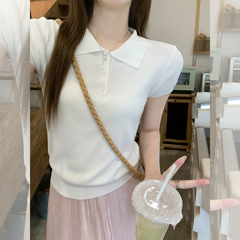 カットソー 襟付き優美ニットポロ