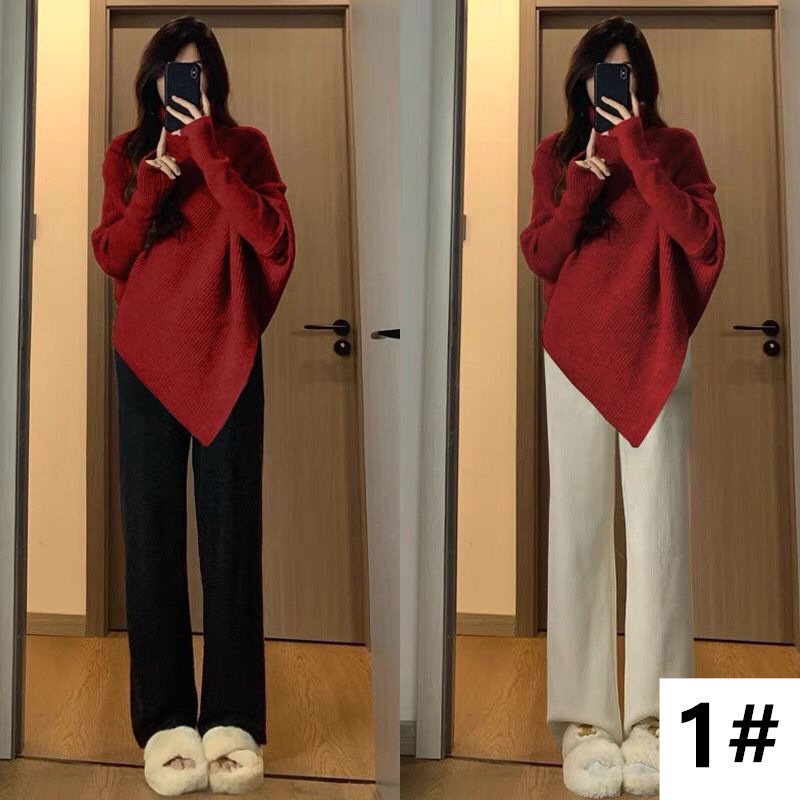 カットソー 秋冬新作 不規則裾 タートルネック ニット 長袖 レディース 全4色