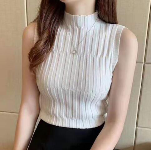 カットソー レディース ハイネック ノースリーブ ニットベスト