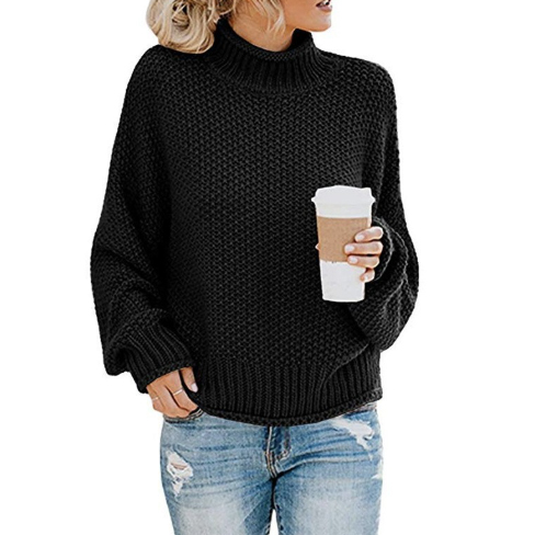 カットソー 透かし編みニットセーター タートルネック長袖