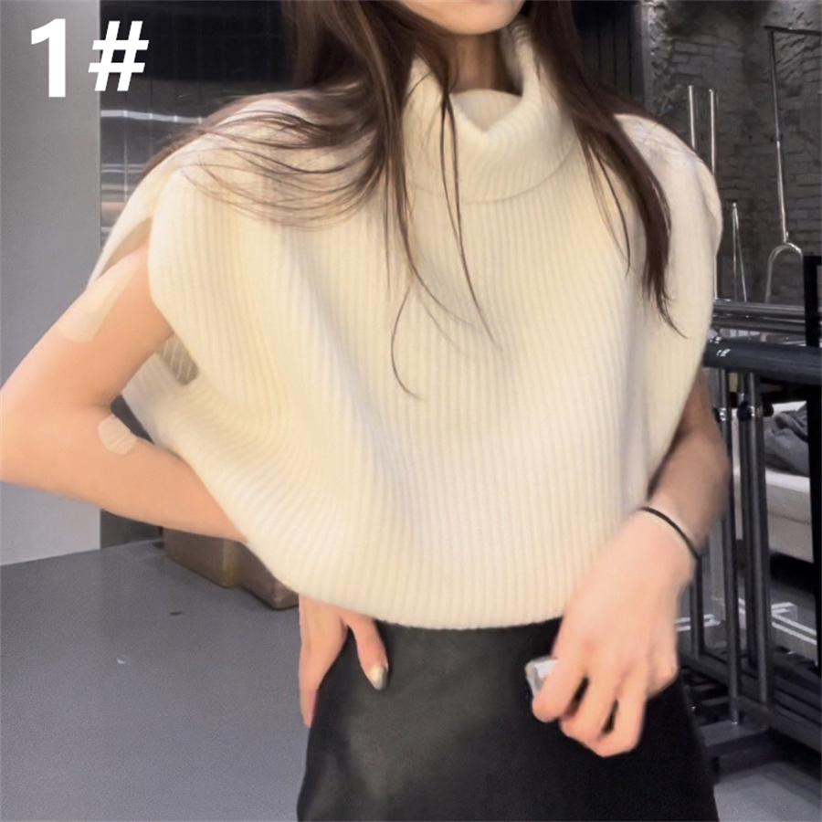 カットソー 秋新作 タートルネック ニットベスト 袖なし 着痩せ レディース