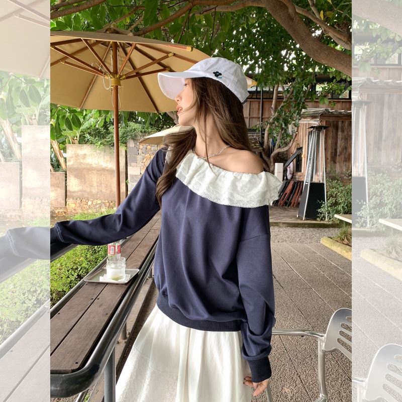 ボートネック長袖カットソー レディース オフショルダー