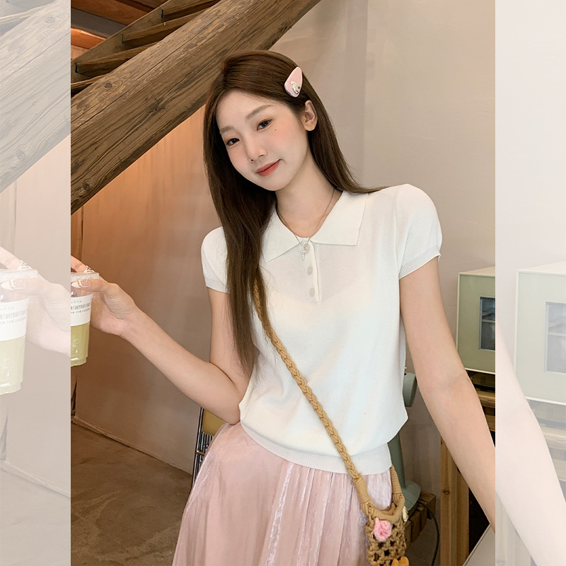 カットソー 襟付き優美ニットポロ