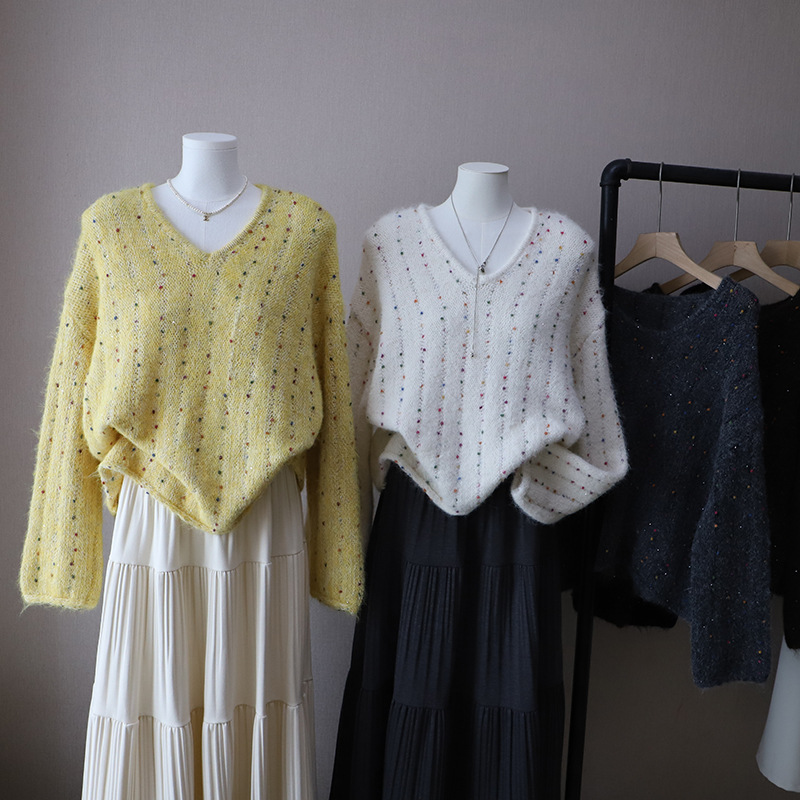 韓国風ぶいねっくニットセーター長袖カットソー5色展開