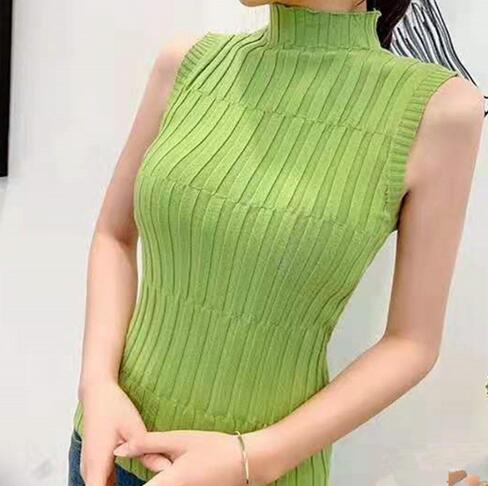 カットソー レディース ハイネック ノースリーブ ニットベスト