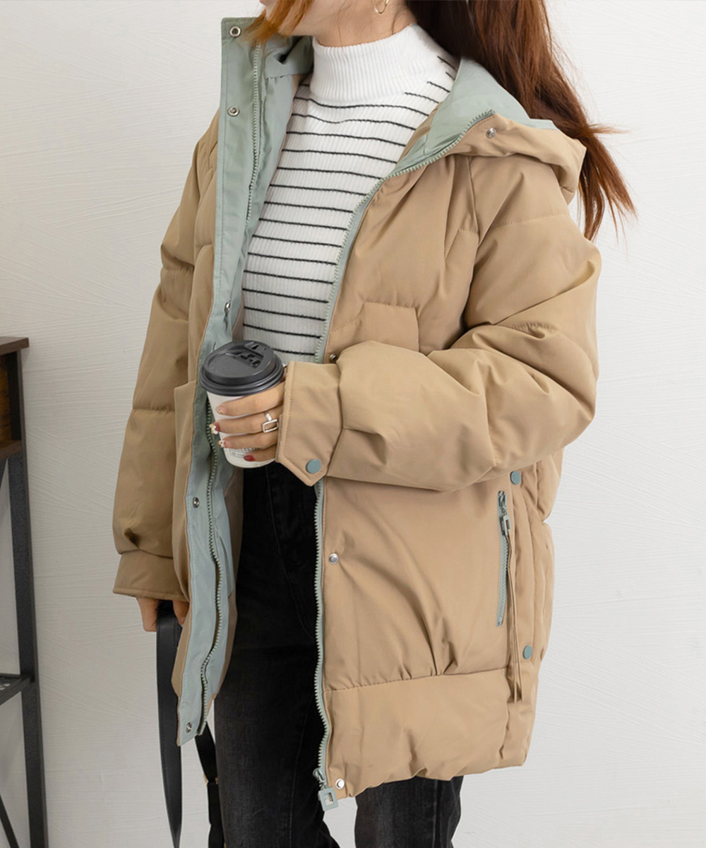 カットソー 長袖中綿入りダウン風コート韓国風防寒