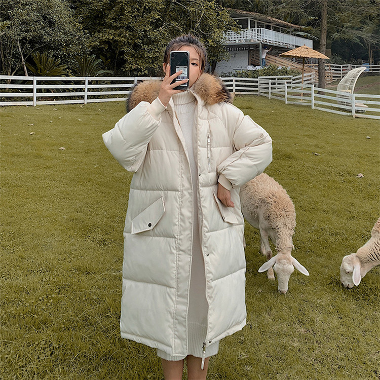 カットソー 大きいサイズ長袖中綿ロングコート防寒羽毛風
