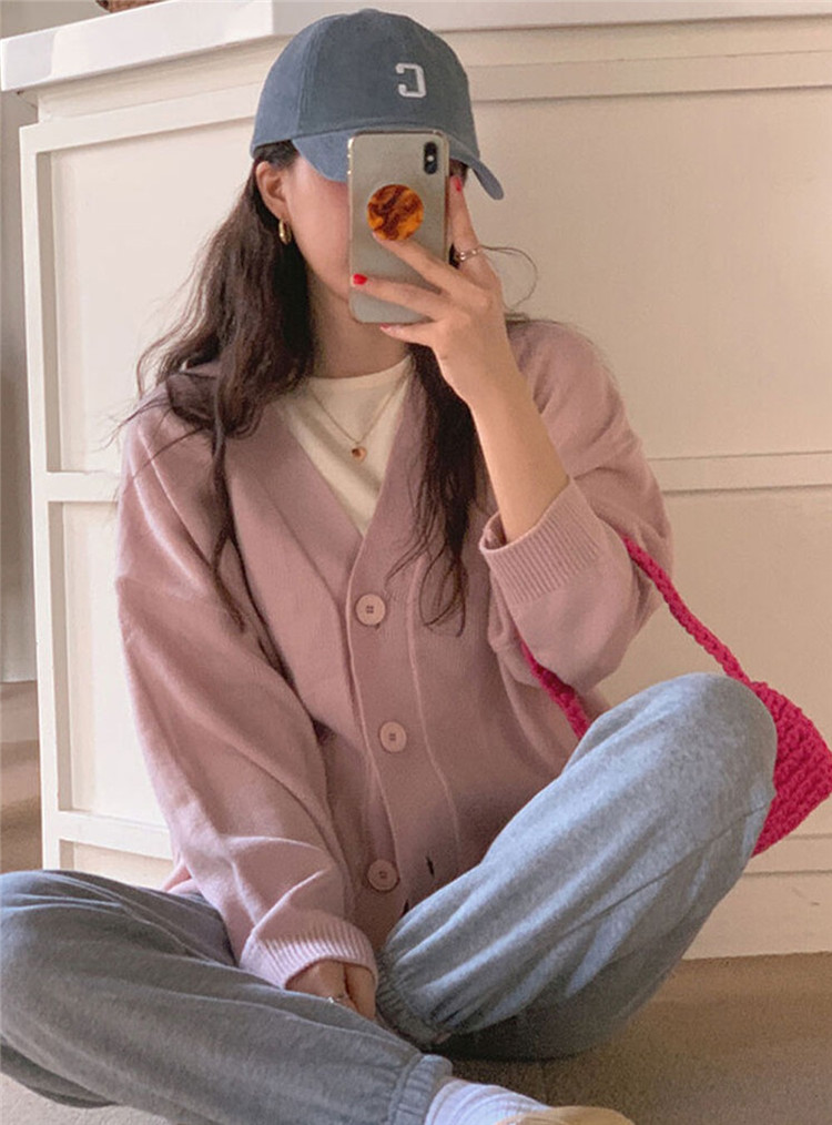 カットソー 秋冬長袖ニットカーディガン暖かいシンプル羽織り