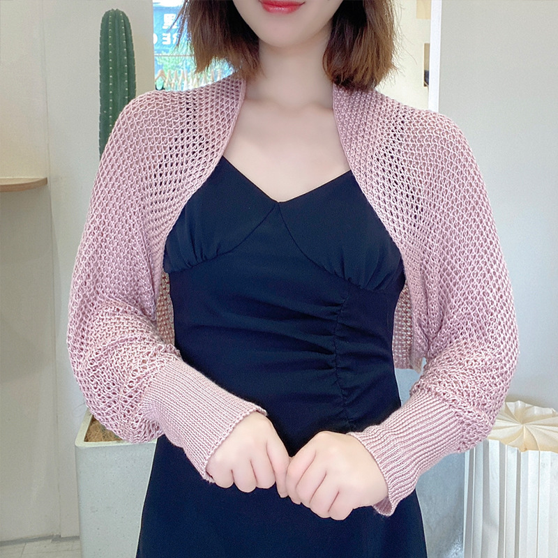 カットソー 透かし編み長袖カーディガン女性用夏物薄手羽織り