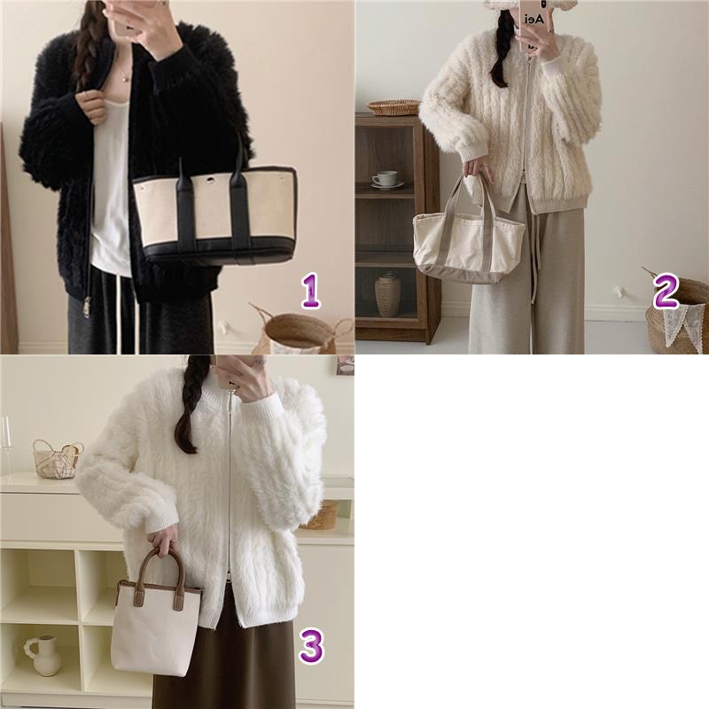 カットソー ふわふわファー長袖カーディガン韓国風ニット