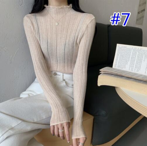 カットソー 秋冬レディースハイネックニットセーター細身リブ編み