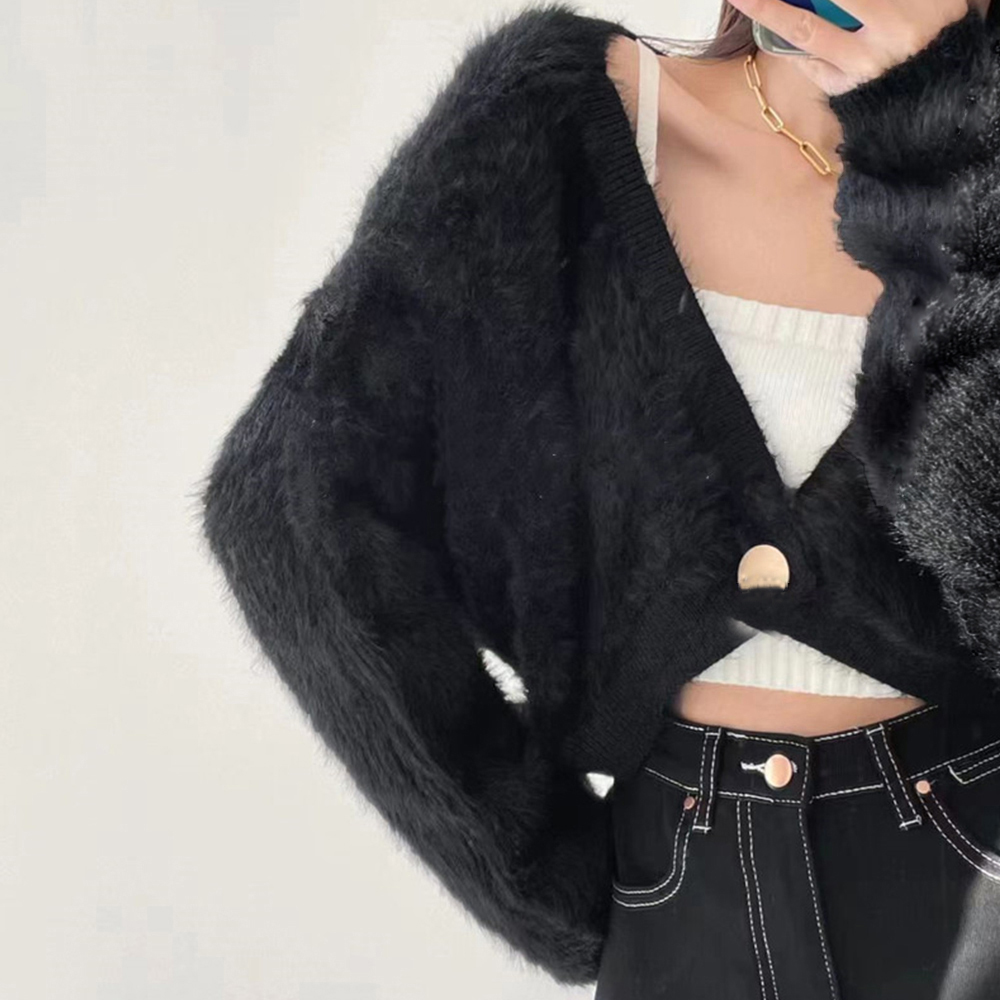カットソー 人工毛皮ショート丈Ｖネックファージャケット
